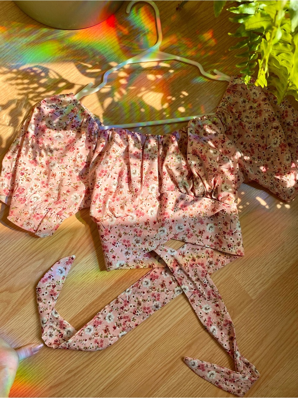 Floral Milkmaid Tie-Back Crop Top - Pink